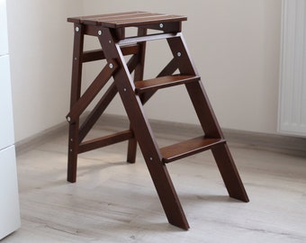 Ladder Stool, Step Stool, 3-step step ladder stool for home, kitchen and interior. BROWN