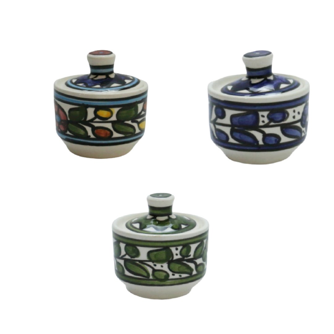 Small Ceramic Container Handpainted Floral Palestinian Ceramic Sugar