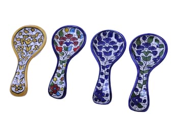 Ceramic Serving Spoon Rest | Hand-Painted Floral Palestinian Ceramic Spoon