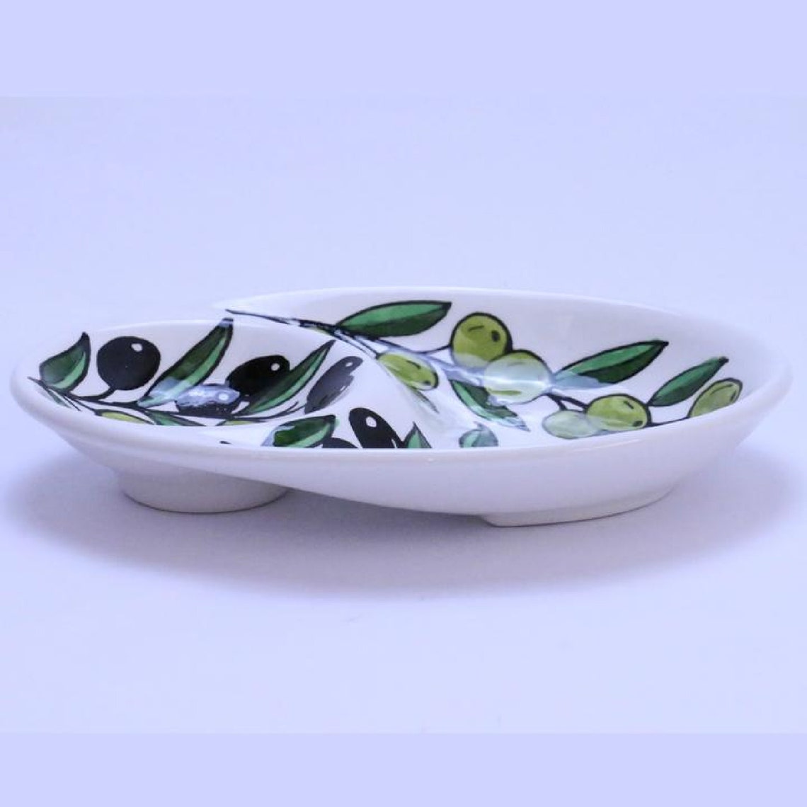 Oval Serving Plate 2 Section Palestinian Ceramic Olives Style Etsy