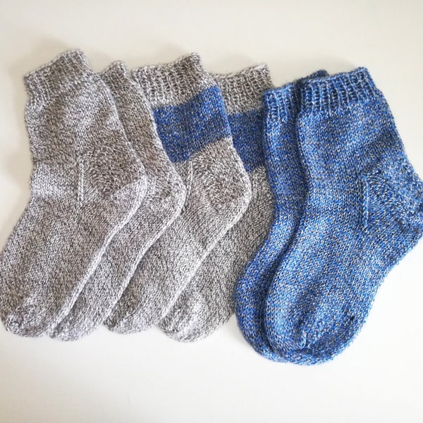 Handgebreide sokken - kleur grijs/blauw - maat M