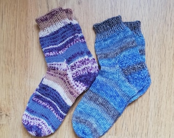 Handgestrickte blaue Socken - Größe 38/39