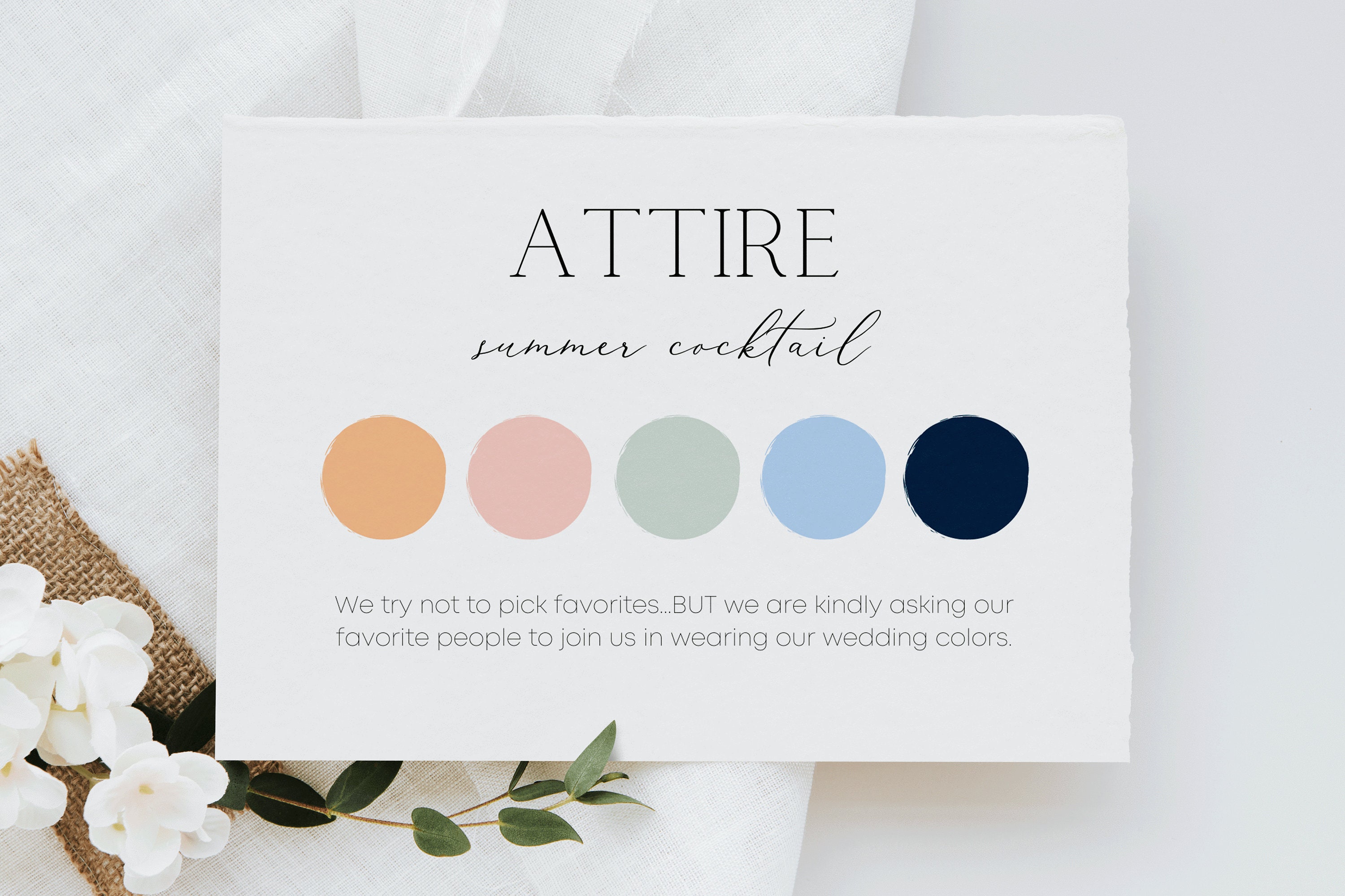 Wedding Attire Card Template, Neutral Wedding Color Palette Insert