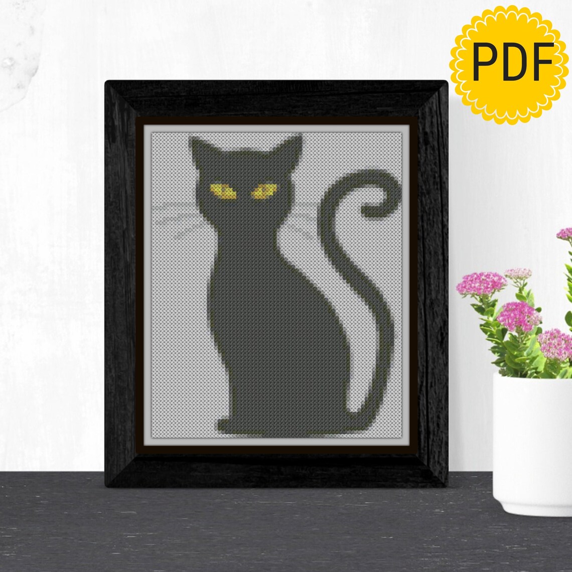 Black Cat Cross Stitch Pattern PDF. Modern cross stitch Etsy