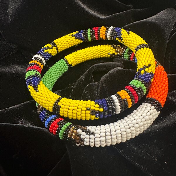 NEW Set of Two Handmade Beaded Bracelets. Masai. Bought in Africa, July 2024