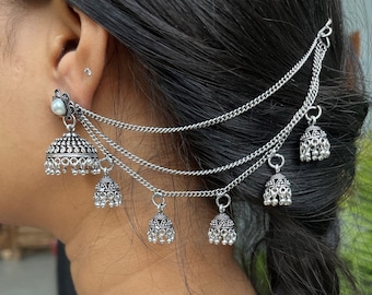 Bahubali Oxidised Silver Black Metal Layered Jhumka Earrings - Etsy Canada Bahubali Oxidised Silver Black Metal Layered Jhumka Earrings - Etsy Canada