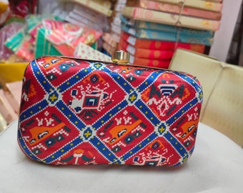 Printed Silk Fabric Designer Evening Party Clutch, Patola Silk Clutch Bag For Women, Wedding Clutch, Gift For Her,