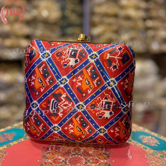Patola Silk Fabric Printed Designer Evening Party Clutch Patola
