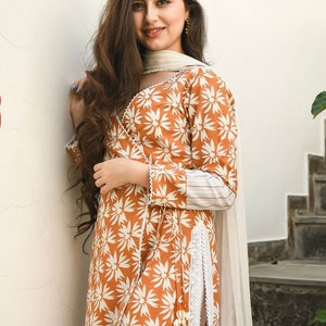 Stylish Angrakha Cotton Short Kurti With Sharara and Dupatta Set for ...
