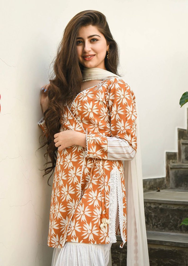 Stylish Angrakha Cotton Short Kurti With Sharara and Dupatta - Etsy