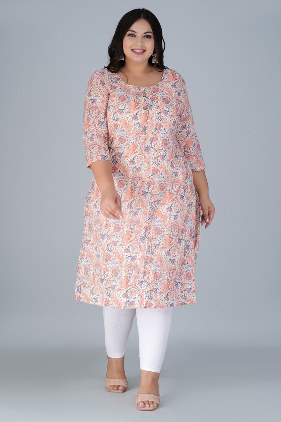Buy Lucknow Chikan Emporium Hand embroided Semi georgette Chikankari Long plus  size Kurti pink. - XL Online at Best Prices in India - JioMart.