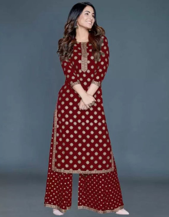 Straight style Cotton fabric Black color Printed kurti with Thread &  Sequence work with Bottom & Dupatta