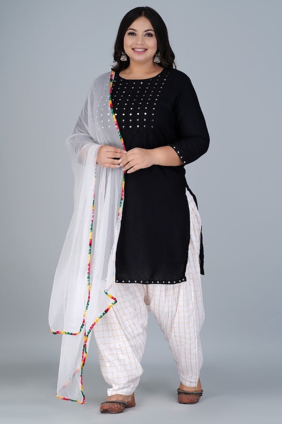 Embroidered Velvet Punjabi Suit in Black : KNV403