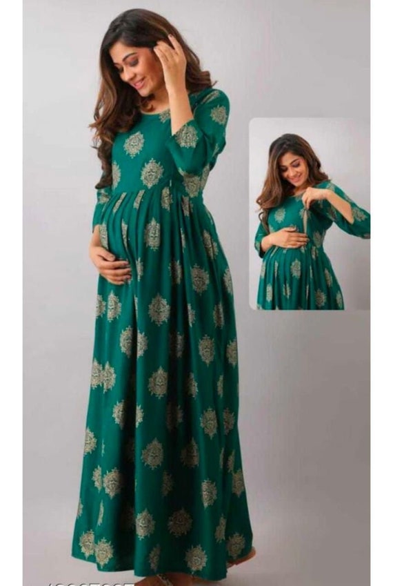 Buy Pavisa Womens Maternity Printed Gown Or Maxi Made of Cotton Silk  Suitable As Function (Aqua Blue) at Amazon.in