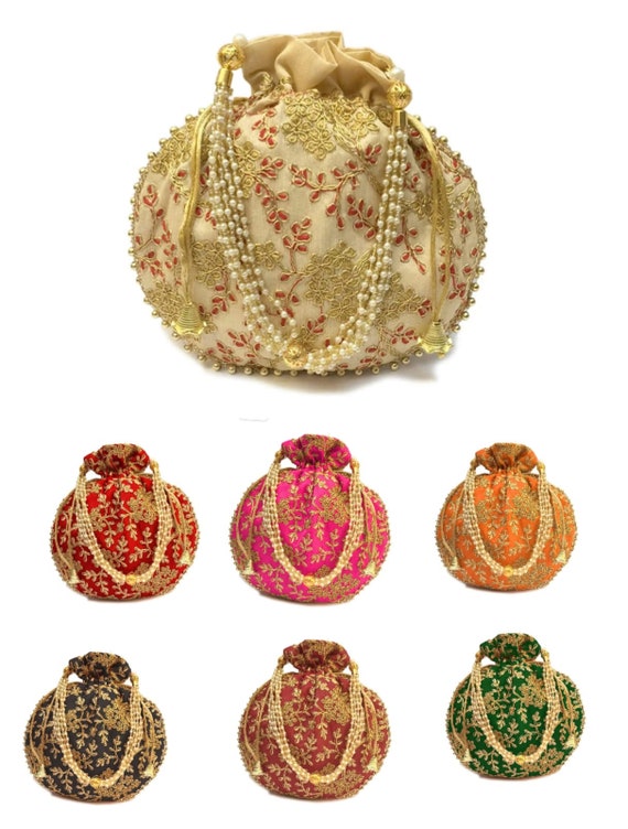 Lot of 100 Indian Handmade Women Embroidered Clutch Purse Potli
