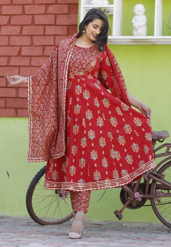 Buy Pure Cotton Hand Block Printed Angrakha Style Kurti With Pant and  Dupatta Set Angrakha Kurti Set Handlock Print, Plus Size Kurti Online in  India - Etsy