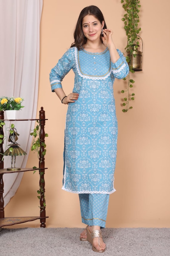 Straight 3/4th Sleeve Life Style V-3 By Ladies Flavour Cotton Embroidery  Kurti at Rs 895 in Surat