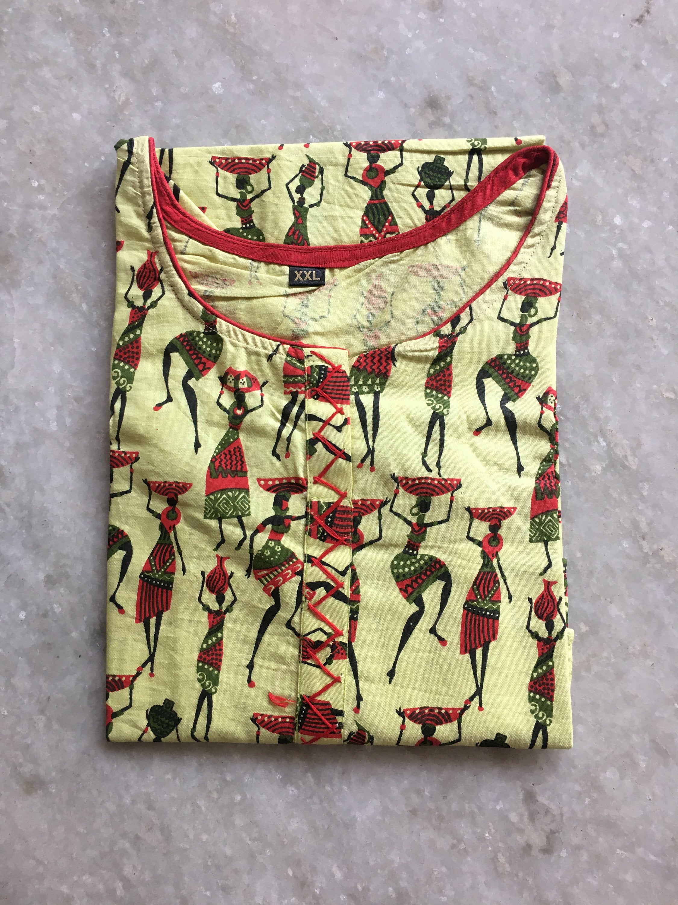 Warli Art Printed Dailywear Cotton Kurti Dress for Women and Girls