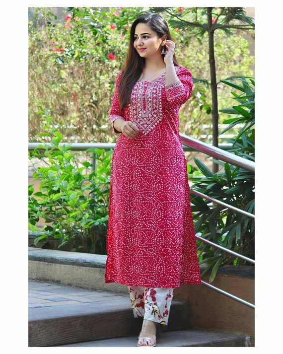 Designer Kurti Patola Print Embroidered Cotton Kurti With Pant and Dupatta  Set, Jaipuri Style Lace Work Kurti With Pant Set, Gift for Her, - Etsy