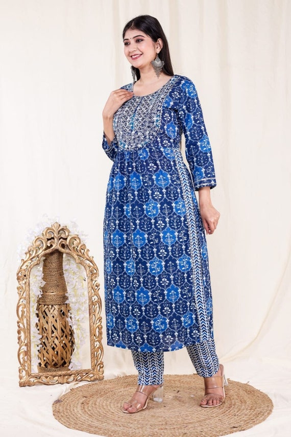 Rudra Bazaar Women Blue Ethnic Motifs Printed Kurti - Absolutely Desi