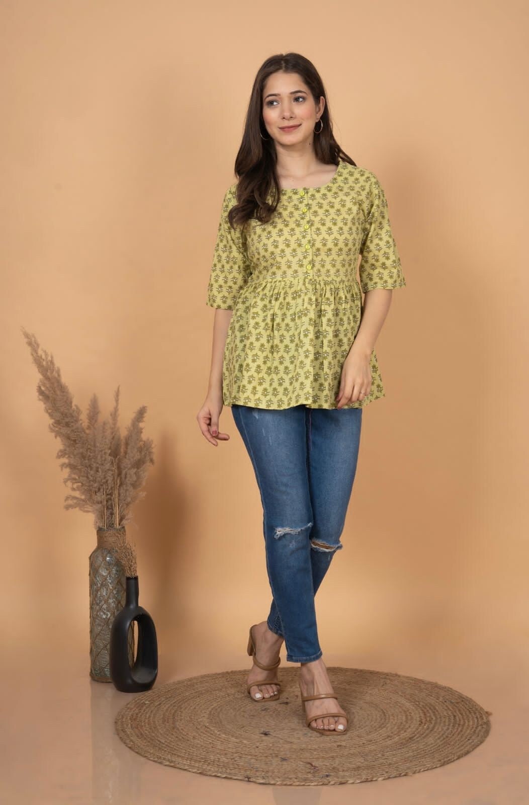 Designer Printed Angrakha Style Anarkali Cotton Kurta With Dupatta and Pant  Set, Jaipuri Style Pom Lace Kurti With Pant Set, Gift for Her, 