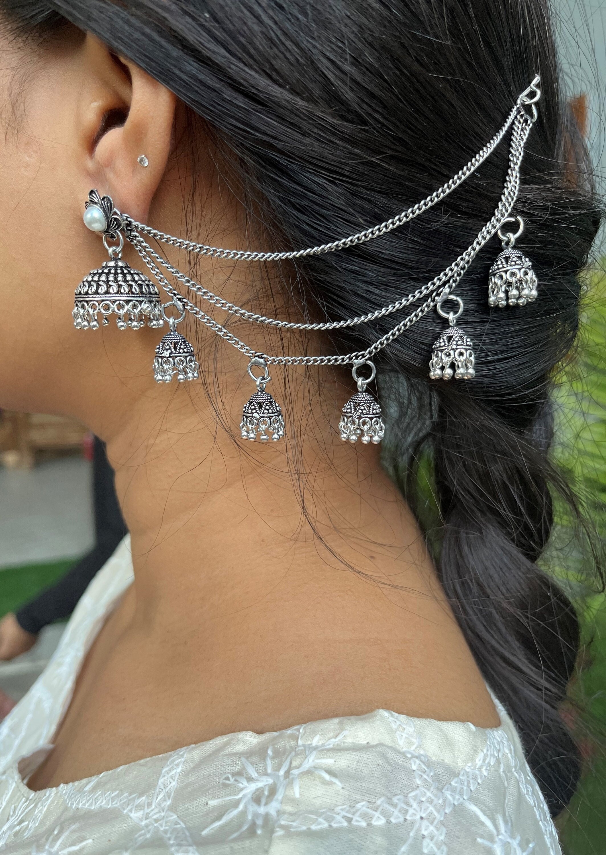 Buy Kundan Hair Chain Earrings Jhumkas With Hair Chain Bridesmaid Earrings  Gift Earring Online in India - Etsy