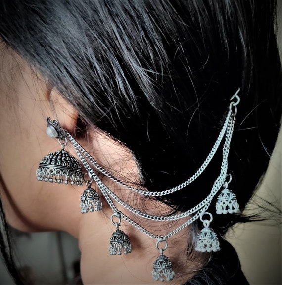 Buy Fresh Vibes Black Metal Oxidised Chandbali 3 Jhumki Mirror Work Earrings  for Women - Stylish Party & Daily Use Silver Afghani Boho Ethnic Jhumka Ear  Rings for Girls Online at Best
