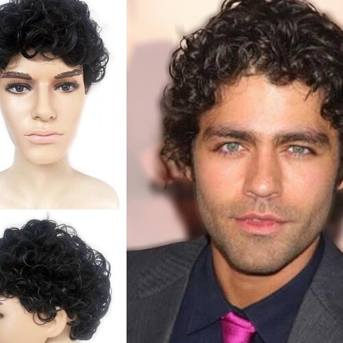 Mens Curly Wig in Brown Natural Looking Toupee Etsy