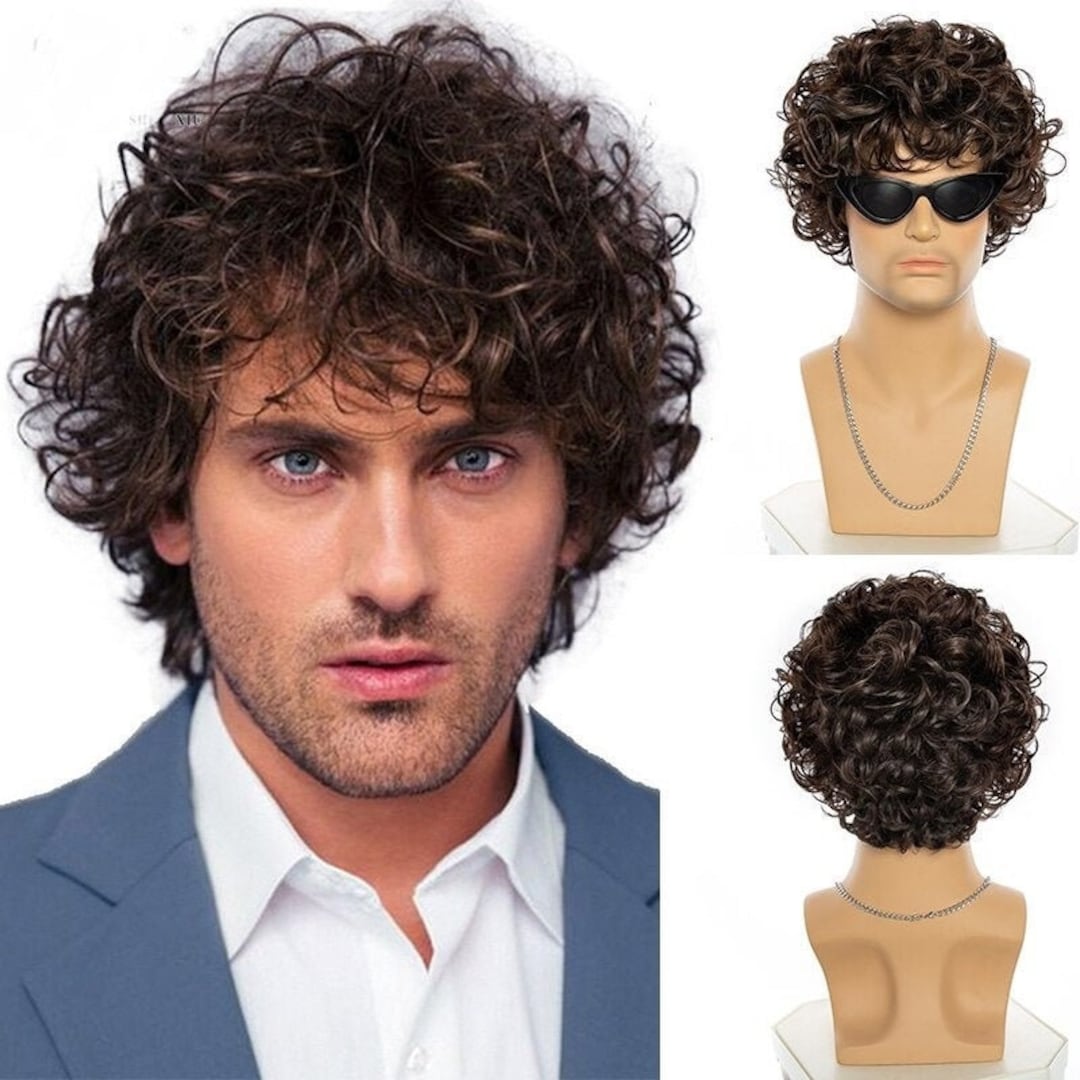 Mens Curly Wig in Brown Natural Looking Toupee Etsy Hong Kong