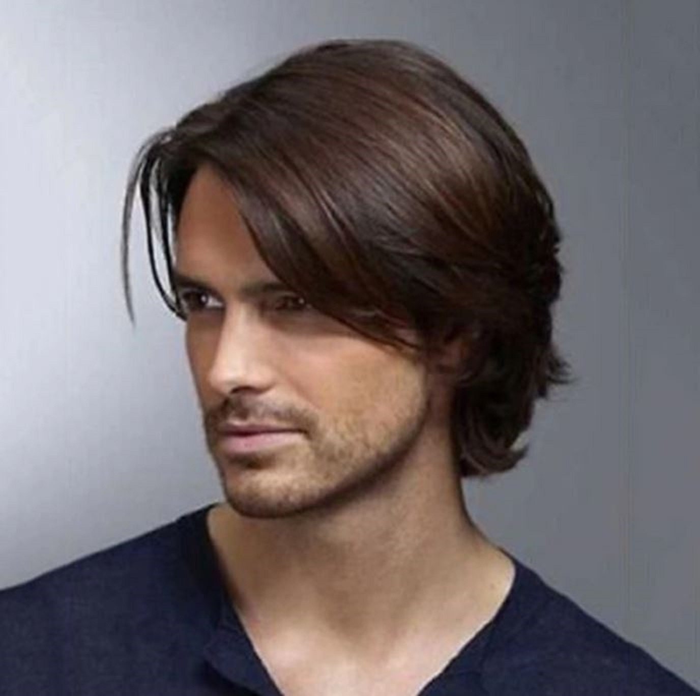 Mens Medium Length Wig in Brown Natural Looking Toupee - Etsy Mens Medium Length Wig in Brown Natural Looking Toupee - Etsy