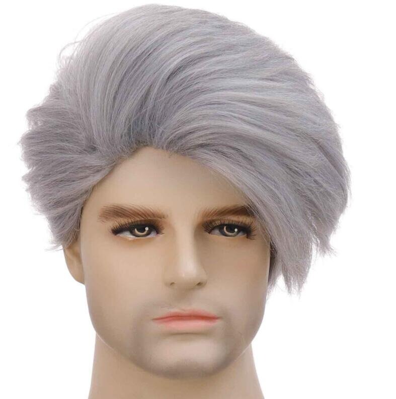 Mens Medium Length Wig in Grey Natural Looking Toupee Etsy