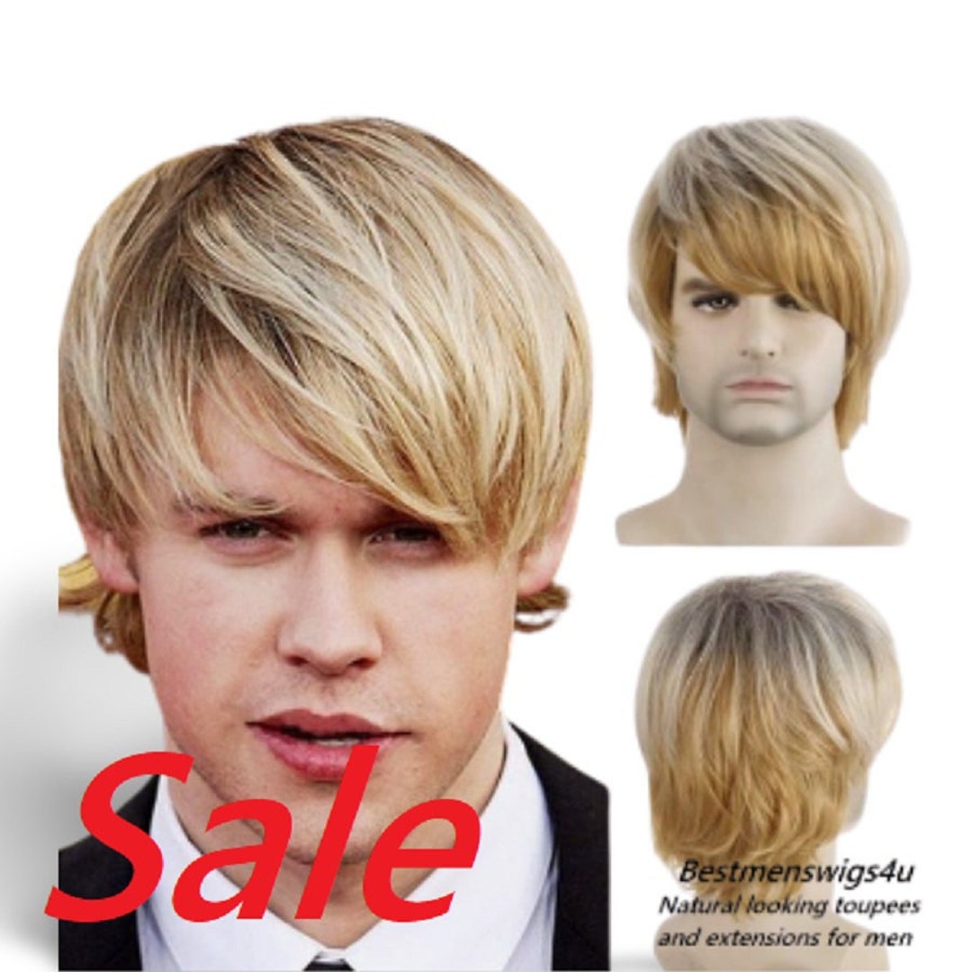 Mens Blonde Wig Natural Looking Medium Length Toupee Perfect Etsy
