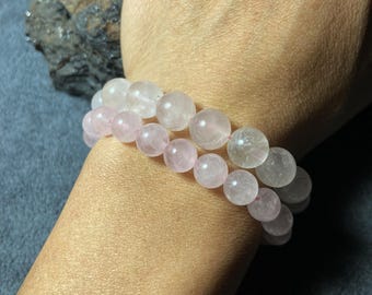Rose Quartz Beaded Bracelet: Natural Soft Pink Healing Stone Jewelry