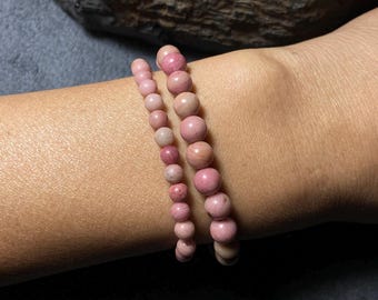 Handmade Pink Rhodonite Beaded Bracelet: Adjustable Spiritual Jewelry