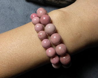 Handmade Pink Rhodonite Beaded Bracelet: Adjustable Spiritual Jewelry