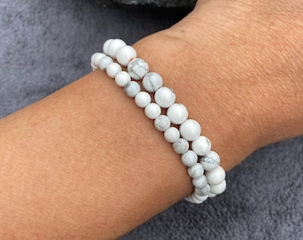 Pulseira de pedra preciosa Howlita branca: pulseira de pedra com contas personalizada