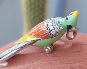 Parrot Figure Enamel Charm 925 Sterling Turkish Handmade Silver