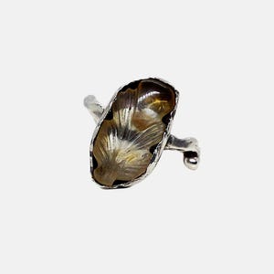 Handmade Honey Tone Natural Citrine Custom Engraved Silver Ring Statement Ring Design Free Form Ring For Her 925 Sterling Turkish Jewelry