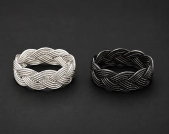 999 Pure Silver Ring, Unisex Turkish Kazaziye Braided Band, Fine Silver Handmade Ring, Oxidized or Bright Silver, Boho Woven Artisan Ring