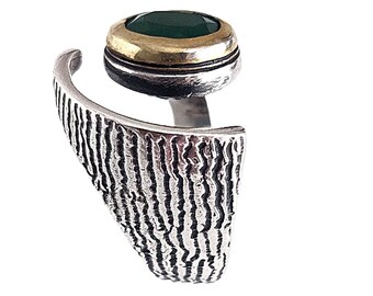 Handmade Oval Emerald 925 Sterling Silver Ring, Artisan Turkish Jewelry