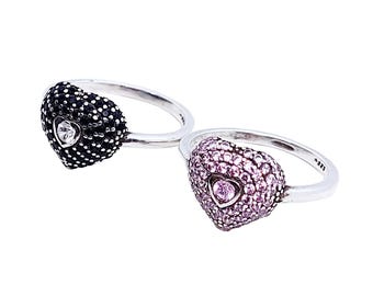 Sterling Silver Heart Ring, Micro Pave CZ, Romantic Gift