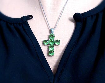Sultanite Cross Necklace, Sterling Silver Color Changing Pendant, Turkish Jewelry