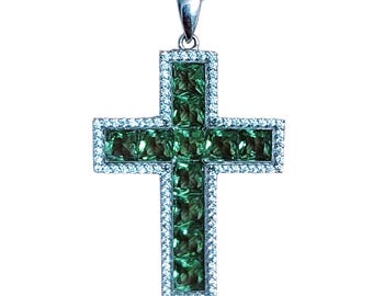 Sterling Silver Cross Pendant, Color-Changing Sultanite Gemstone, CZ Halo Necklace