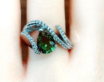 Color Changing Sultanite Pear-Cut Ring, 925 Sterling Silver, Handmade Art Deco, Turkish Jewelry