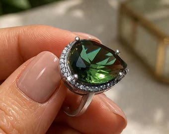 Sultanite Sterling Silver Ring | Pear Cut Color Change Statement Ring | Turkish Gemstone Jewelry