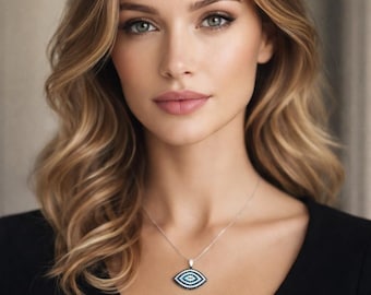 Sterling Silver Evil Eye Pendant Necklace, Blue CZ Nazar, Boho Good Luck Jewelry