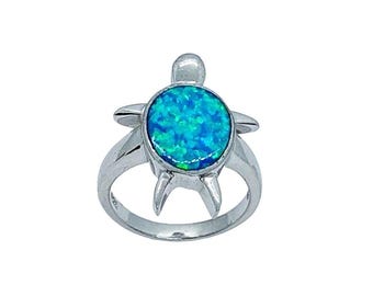 Sterling Silver Opal Sea Turtle Ring – Ocean Inspired Beach Jewelry