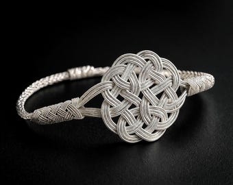Handmade 1000 Silver Sun Motif Kazaziye Bracelet, Ottoman Artisan Jewelry, Love Knot Detail