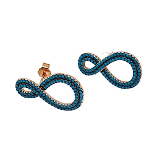 Brincos de prata rosé com argola infinita turquesa, brincos chamativos, design boho chique, presente para ela, joias turcas de prata esterlina 925 K