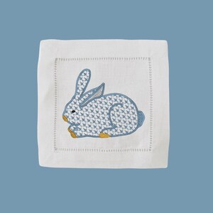 Herend Bunny Linen Cocktail Napkins | Set of 4 | Custom Embroidered | Easter | "Herend Bunnies"